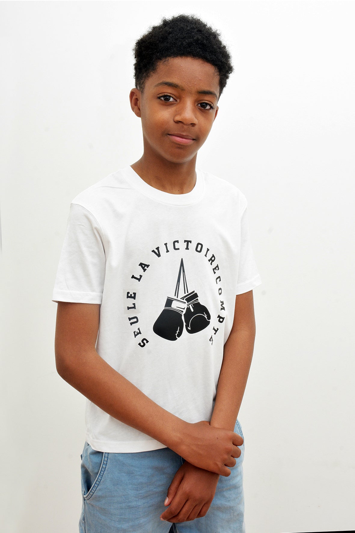 Tee-Shirt enfant blanc SLVC VICTORY grand logo noir (Unisex)