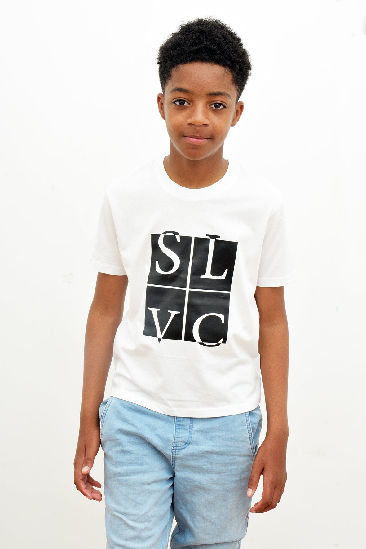 Tee-Shirt enfant blanc SLVC CLASSIC grand logo noir (Unisex)