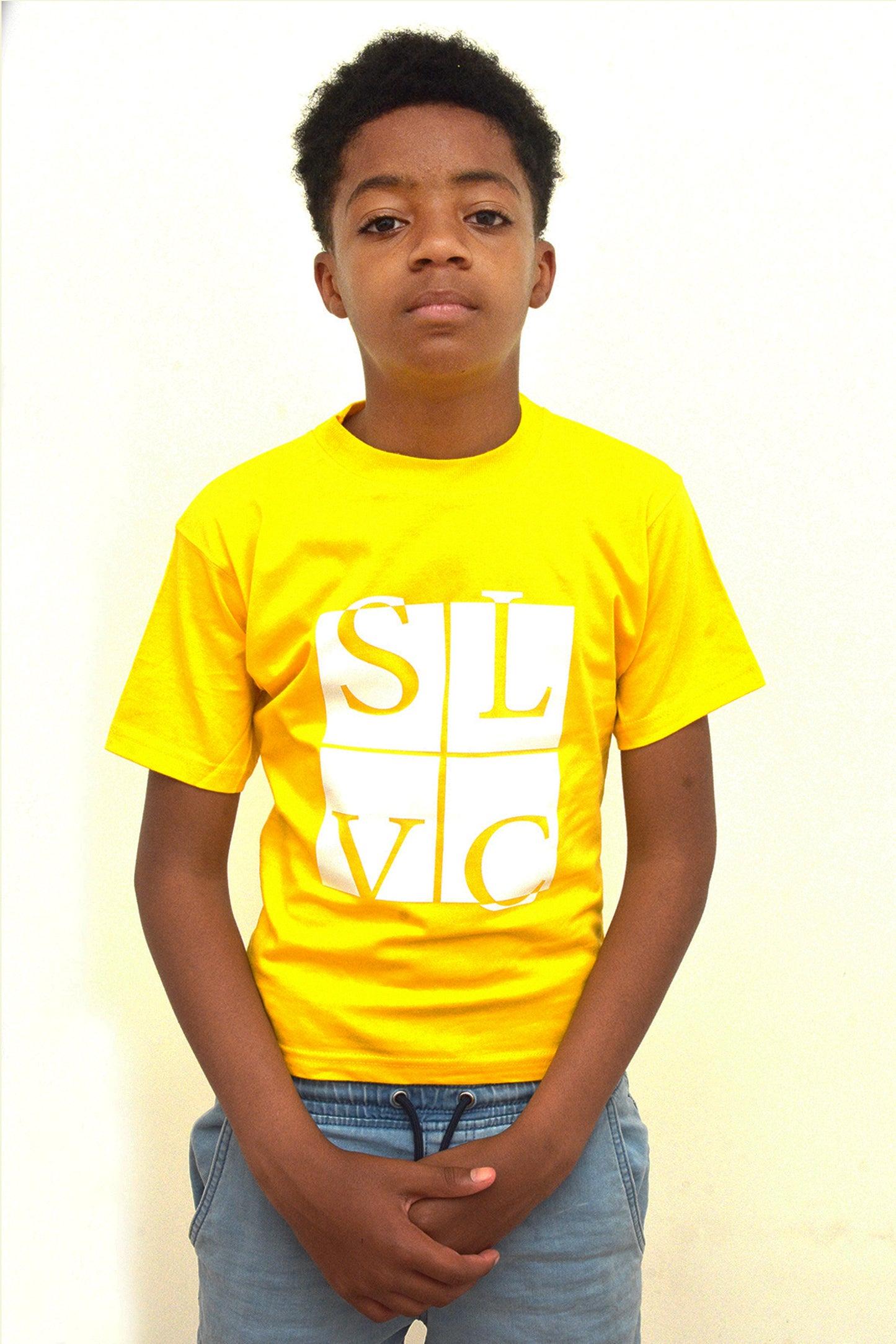 Tee-Shirt enfant jaune SLVC CLASSIC grand logo carré blanc (Unisex)