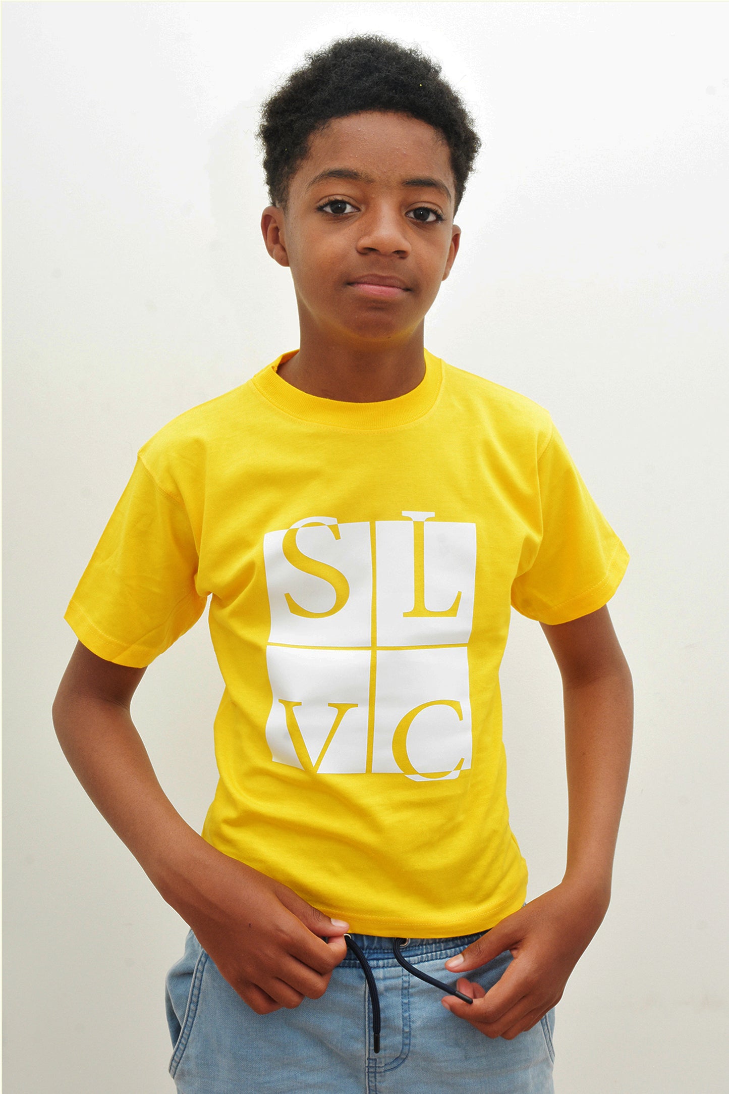 Tee-Shirt enfant jaune SLVC CLASSIC grand logo carré blanc (Unisex)