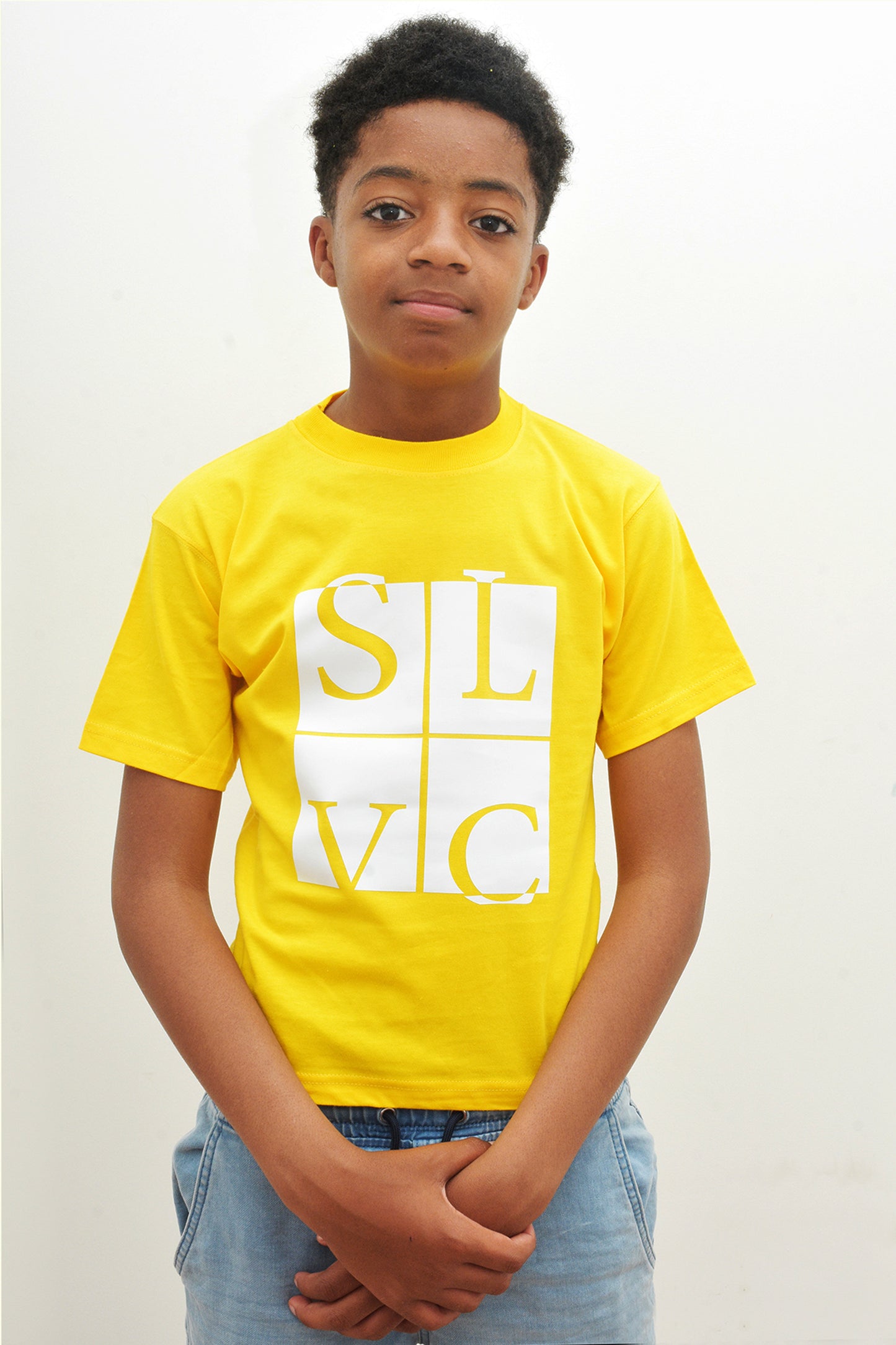 Tee-Shirt enfant jaune SLVC CLASSIC grand logo carré blanc (Unisex)
