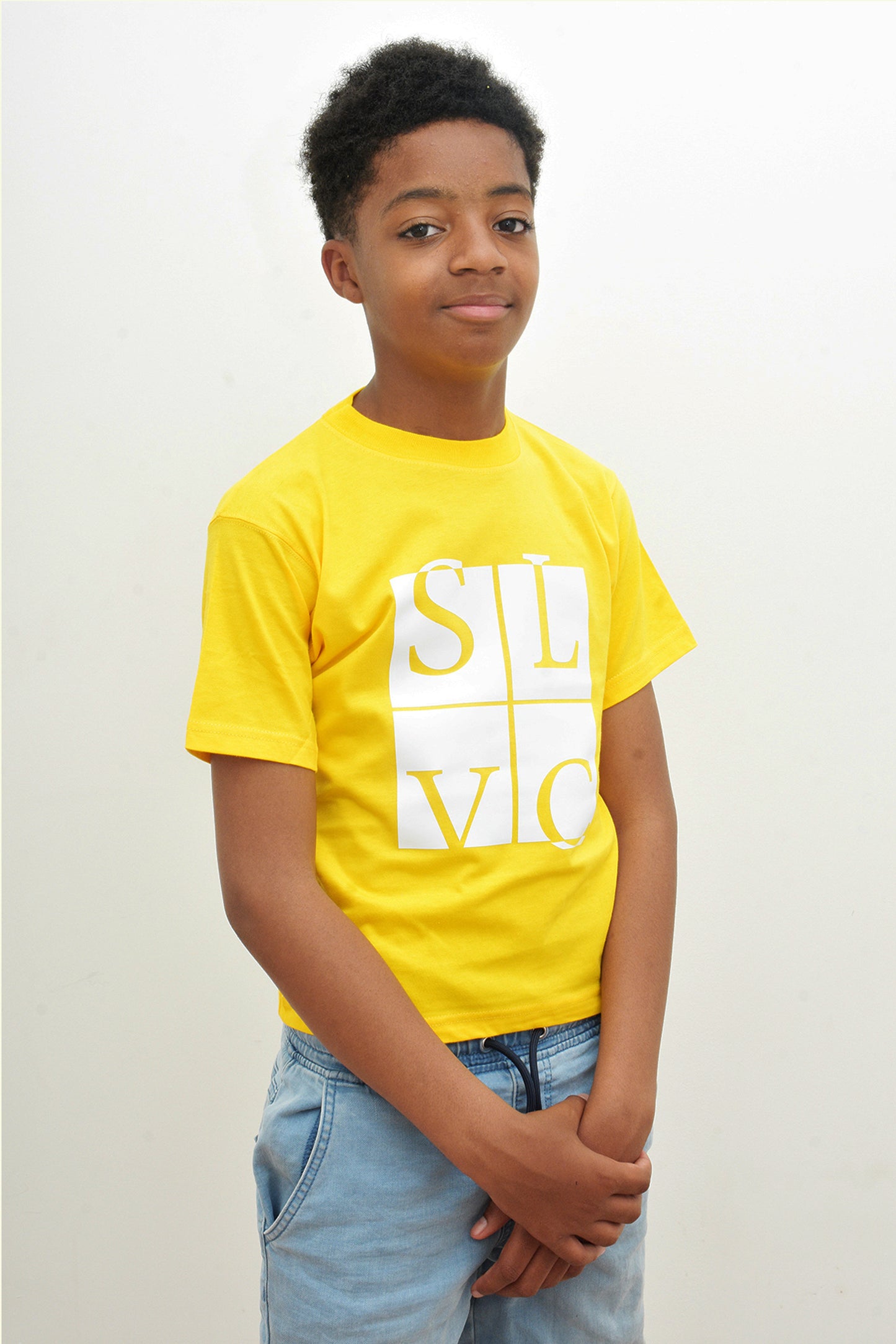 Tee-Shirt enfant jaune SLVC CLASSIC grand logo carré blanc (Unisex)
