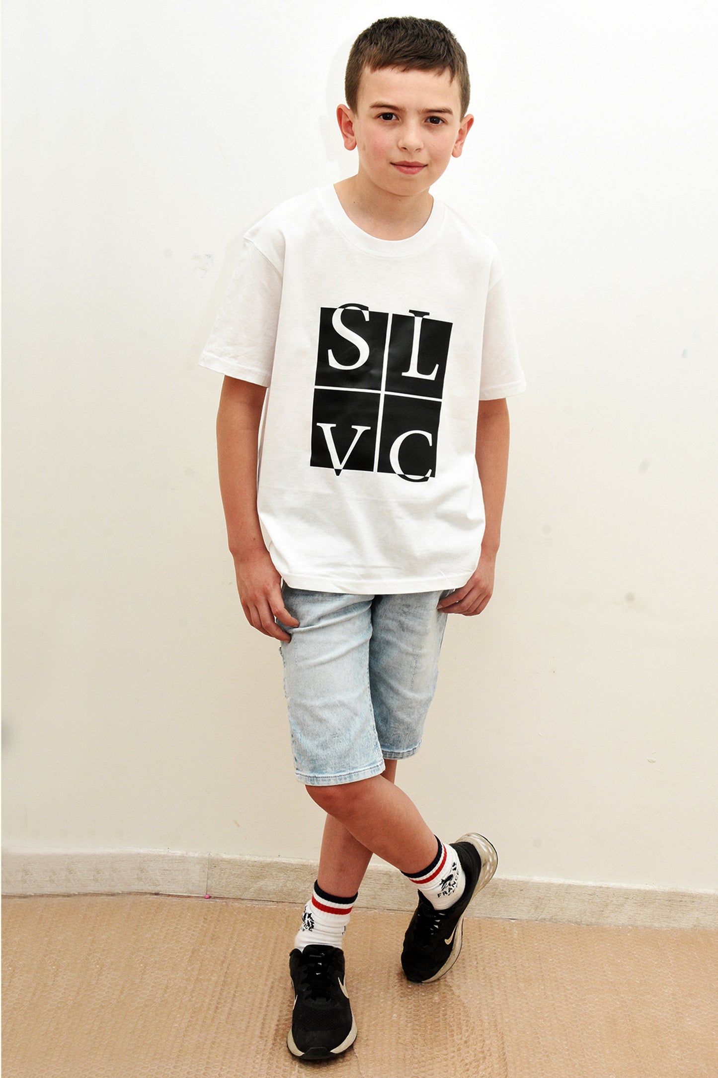 Tee-Shirt enfant blanc SLVC CLASSIC grand logo noir (Unisex)