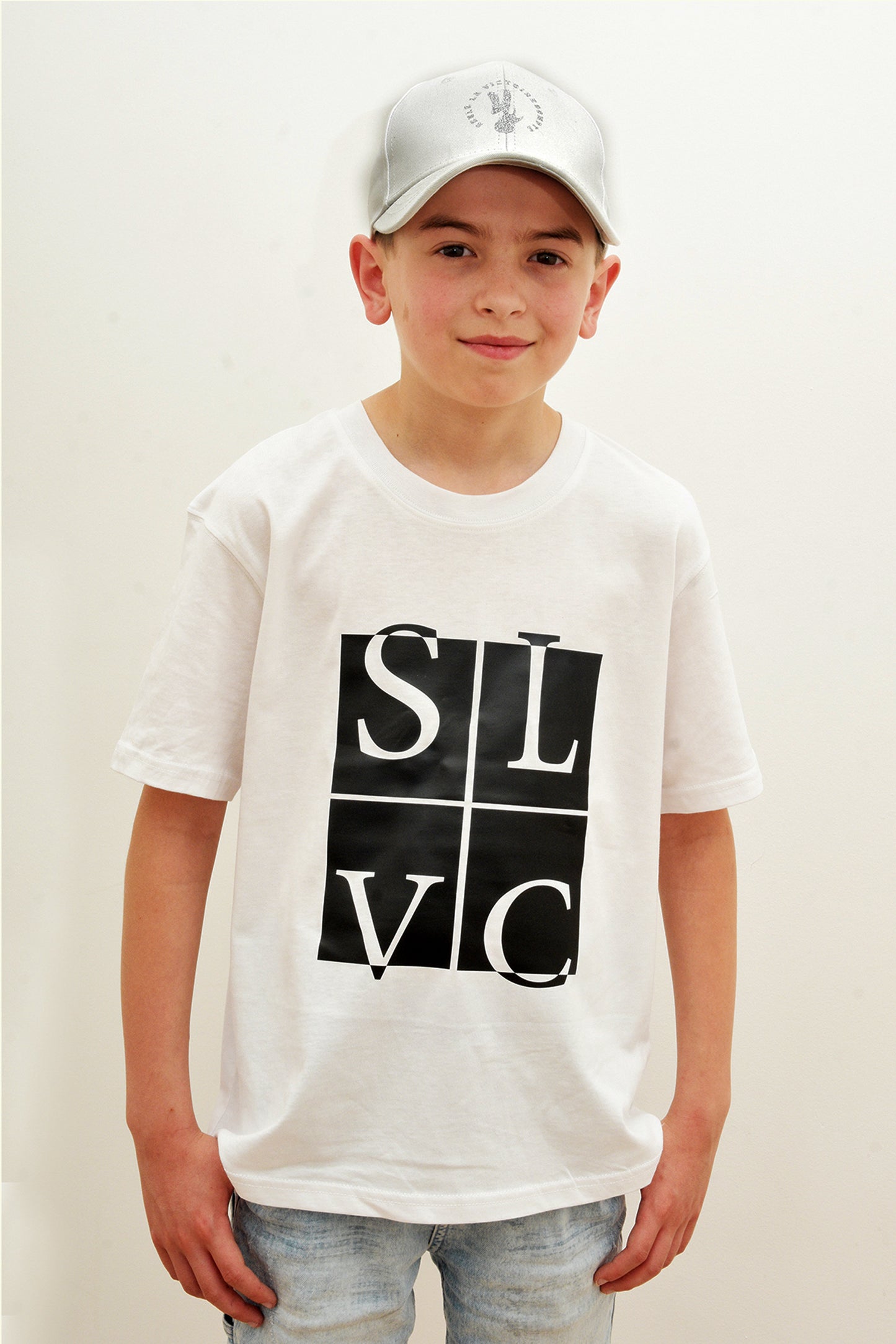 Tee-Shirt enfant blanc SLVC CLASSIC grand logo noir (Unisex)