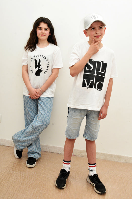 Duo Tee-shirt enfants blanc SLVC AUTHENTIK & CLASSIC grand logo noir (Unisex)