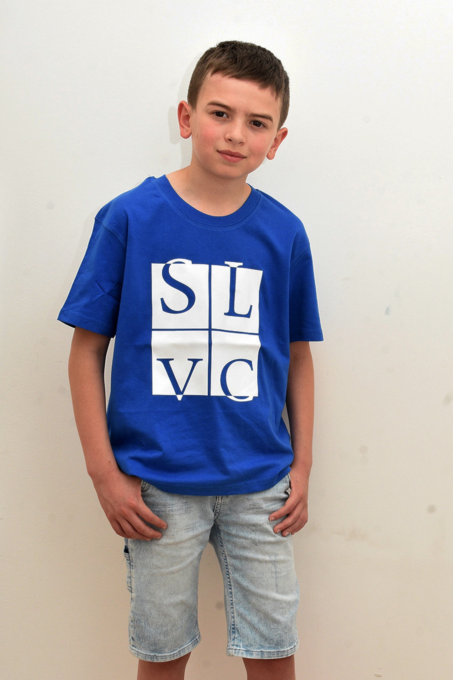 Tee-Shirt enfant bleu royale SLVC CLASSIC grand logo blanc (Unisex)