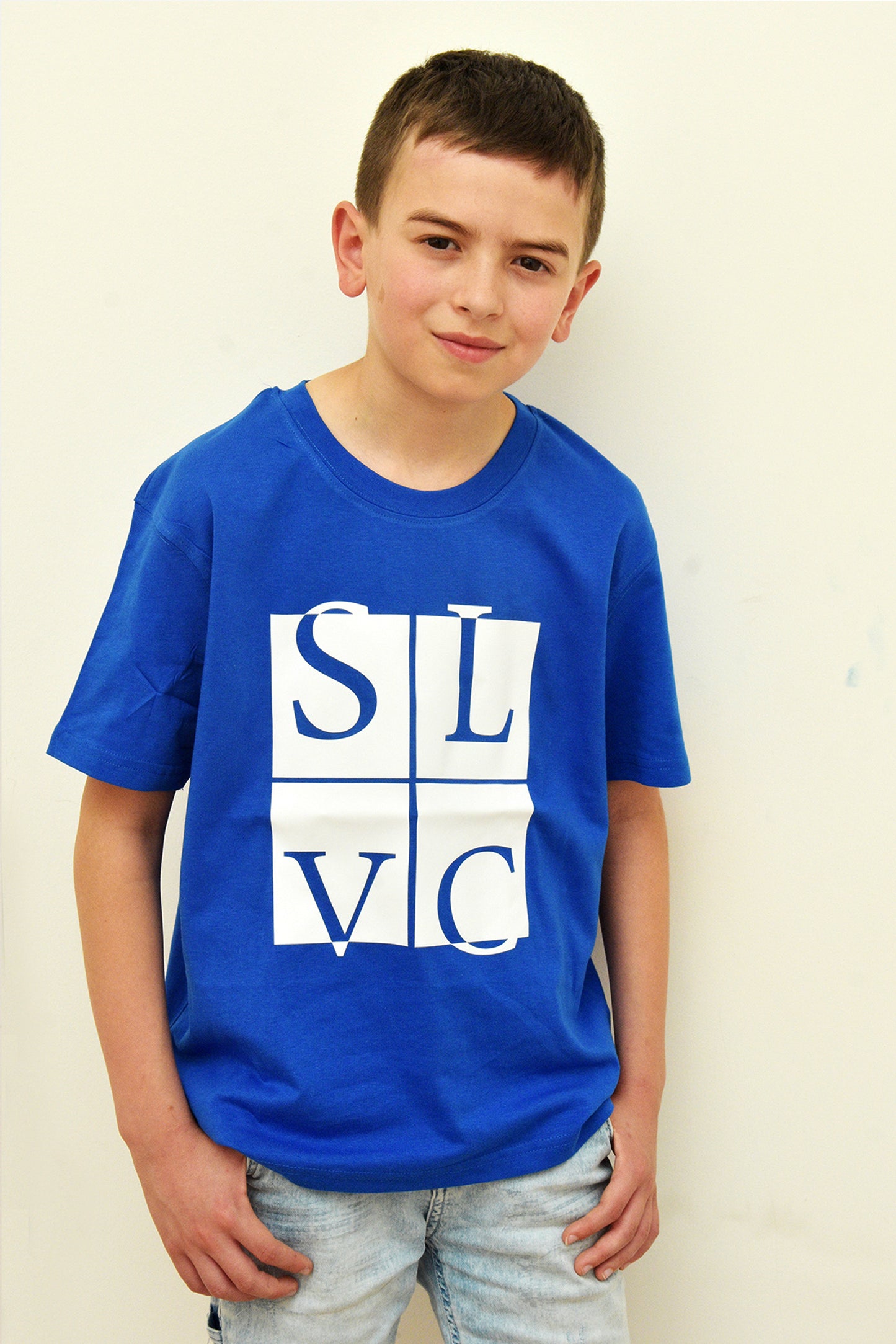 Tee-Shirt enfant bleu royale SLVC CLASSIC grand logo blanc (Unisex)