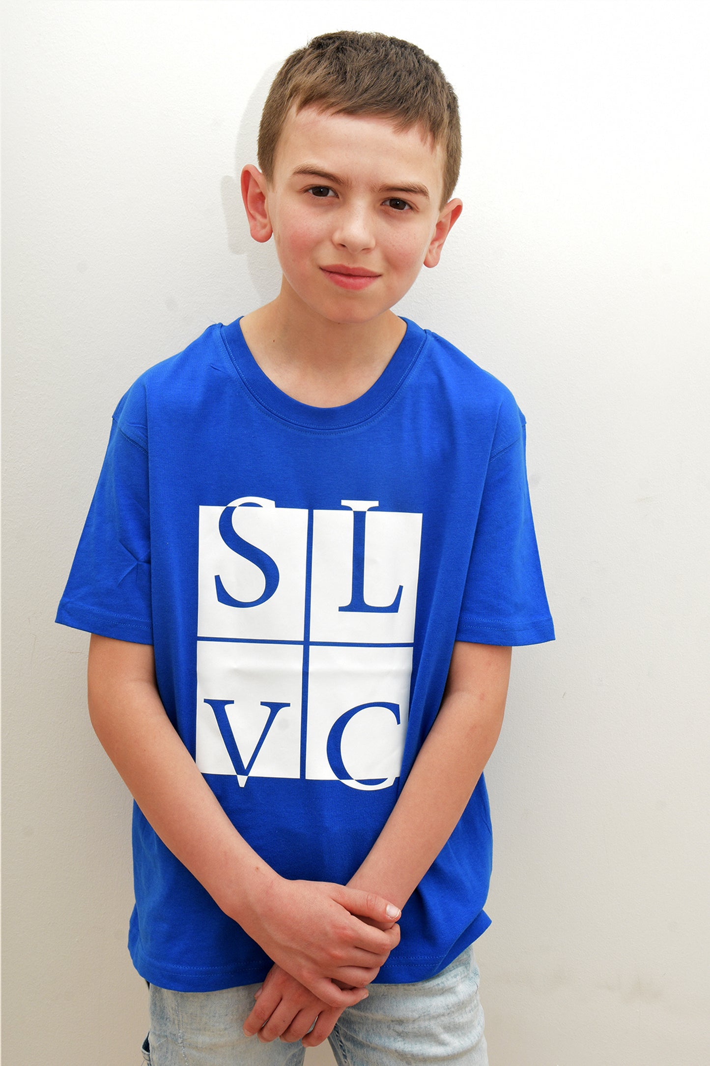Tee-Shirt enfant bleu royale SLVC CLASSIC grand logo blanc (Unisex)