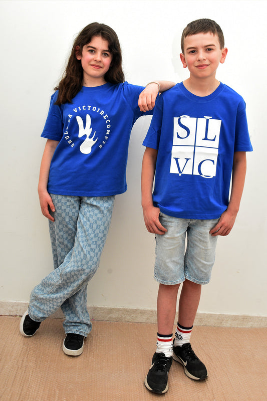 Duo Tee-shirt enfants bleu royale SLVC AUTHENTIK & CLASSIC grand logo Blanc (Unisex)