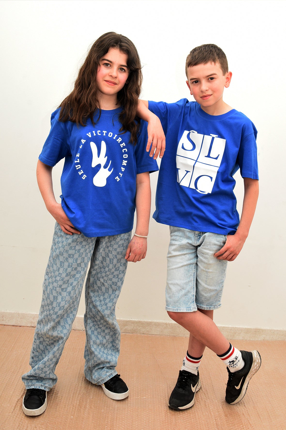 Duo Tee-shirt enfants bleu royale SLVC AUTHENTIK & CLASSIC grand logo Blanc (Unisex)