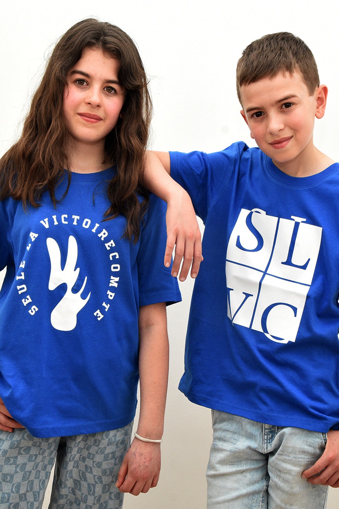 Duo Tee-shirt enfants bleu royale SLVC AUTHENTIK & CLASSIC grand logo Blanc (Unisex)