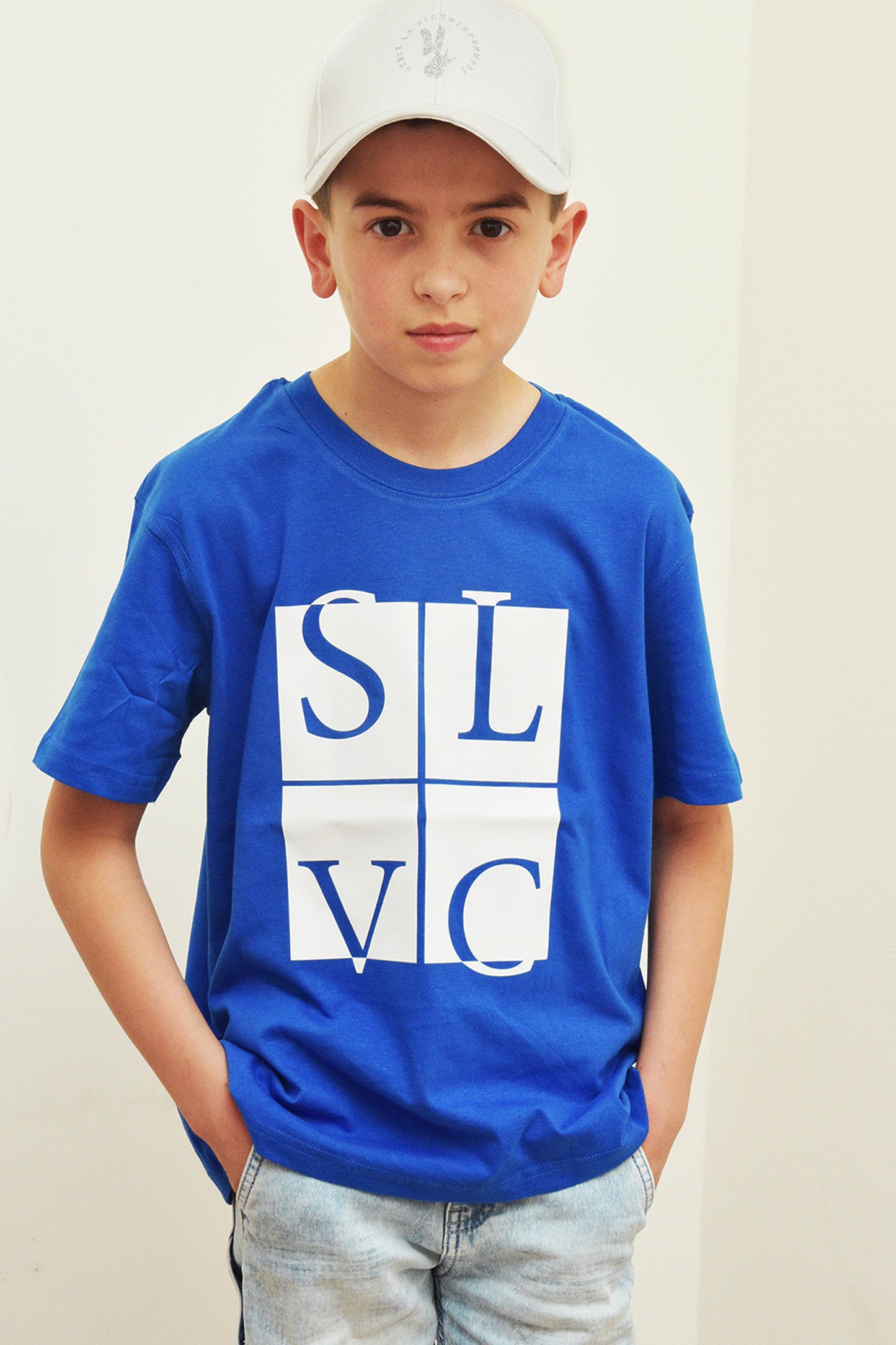 Tee-Shirt enfant bleu royale SLVC CLASSIC grand logo blanc (Unisex)