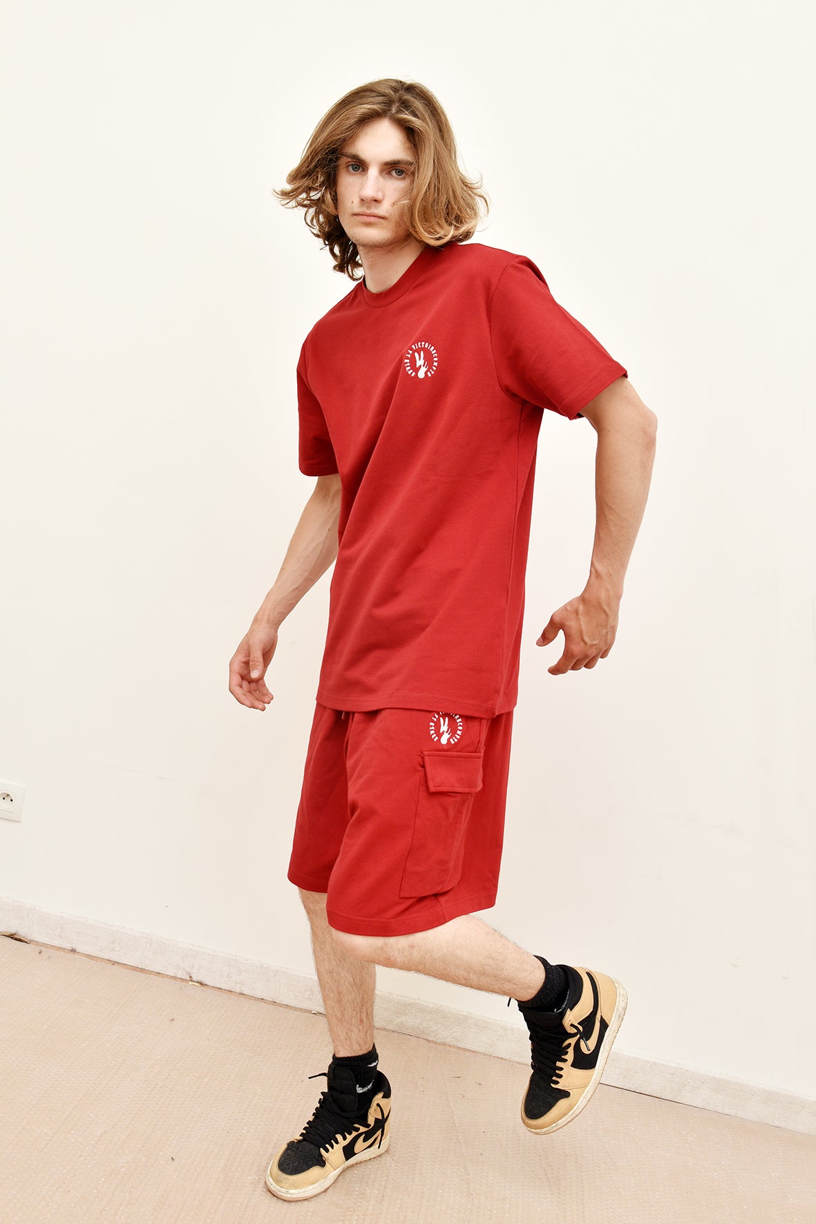 Ensemble Tee-Shirt et Short rouge SLVC CARGO AUTHENTIK logo en broderie