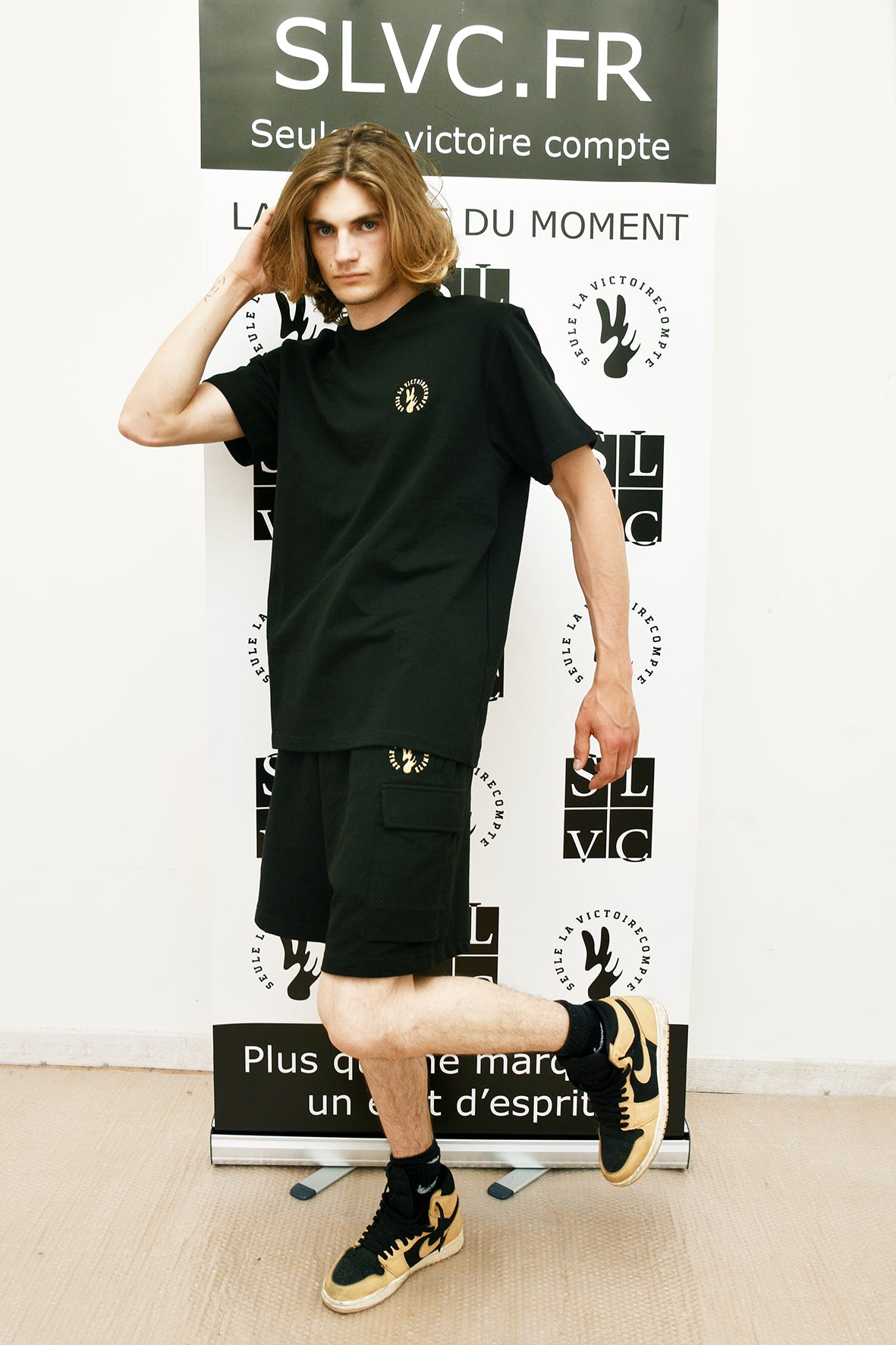 Ensemble Tee-Shirt et Short SLVC CARGO AUTHENTIK noir logo en broderie