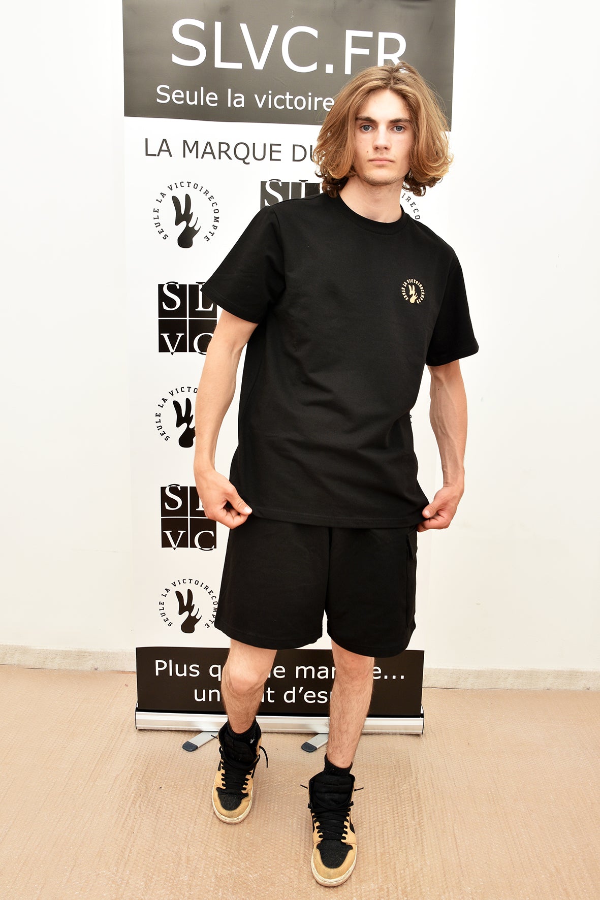 Ensemble Tee-Shirt et Short SLVC CARGO AUTHENTIK noir logo en broderie