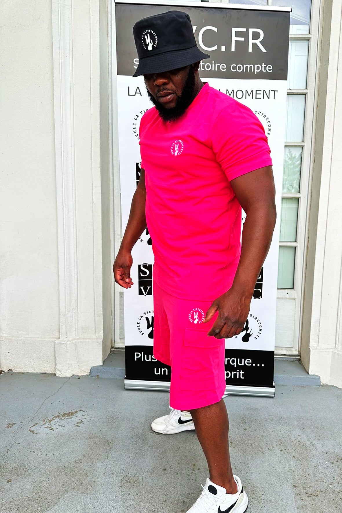 Ensemble Tee-Shirt et Short rose SLVC CARGO AUTHENTIK logo en broderie