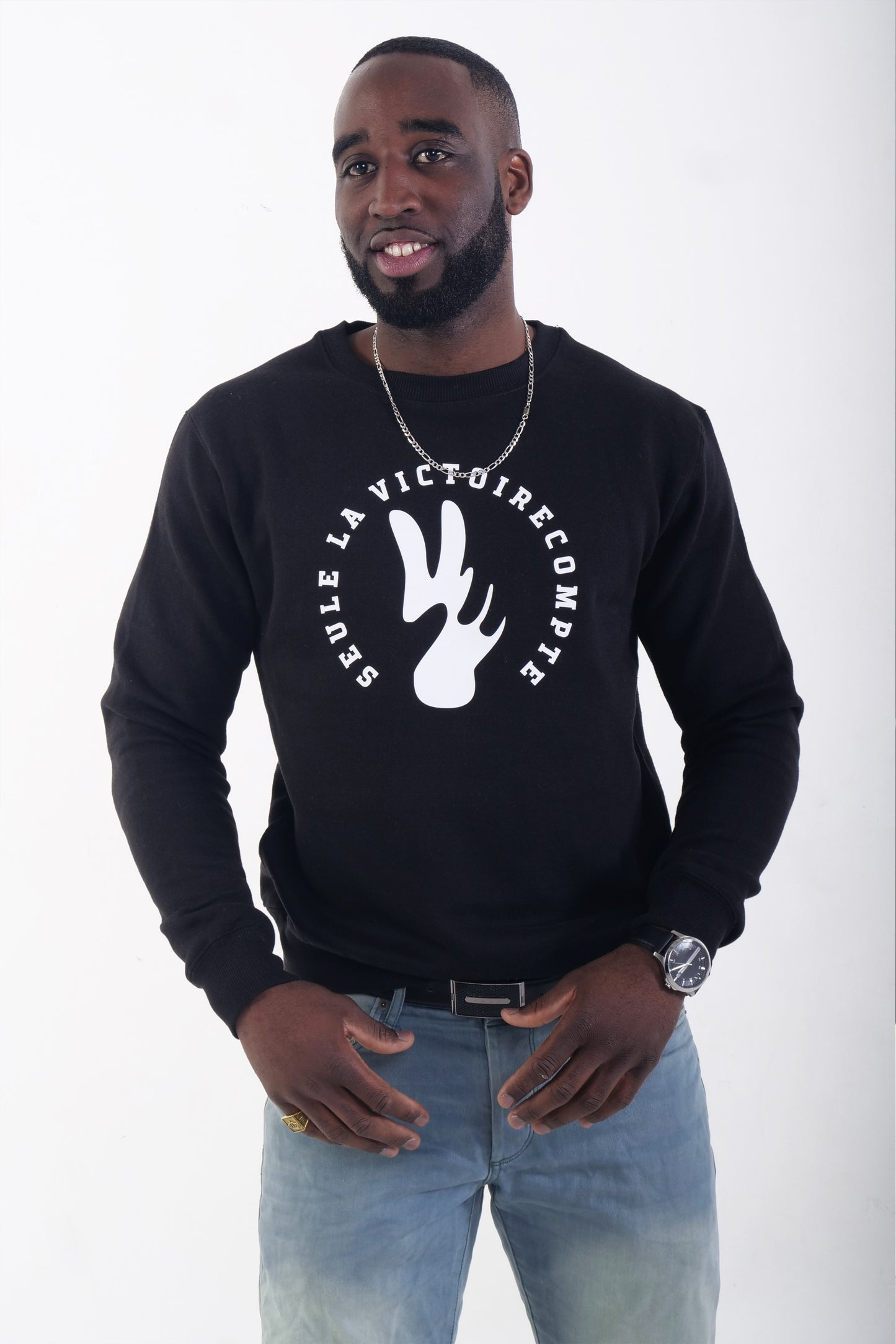 Sweat SLVC AUTHENTIK BLACK NEW JERSEY Grand logo rond blanc (Unisex)