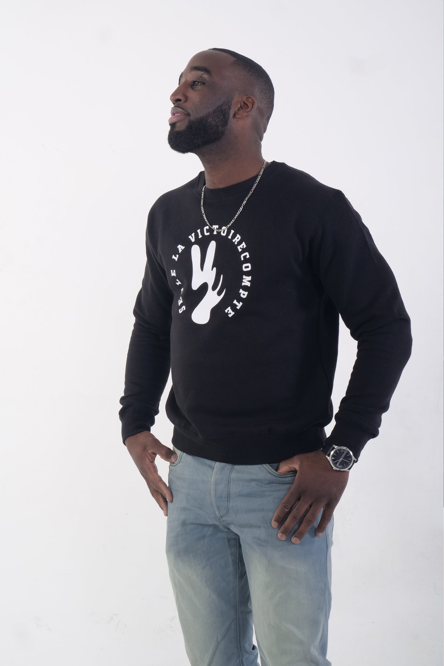 Sweat SLVC AUTHENTIK BLACK NEW JERSEY Grand logo rond blanc (Unisex)