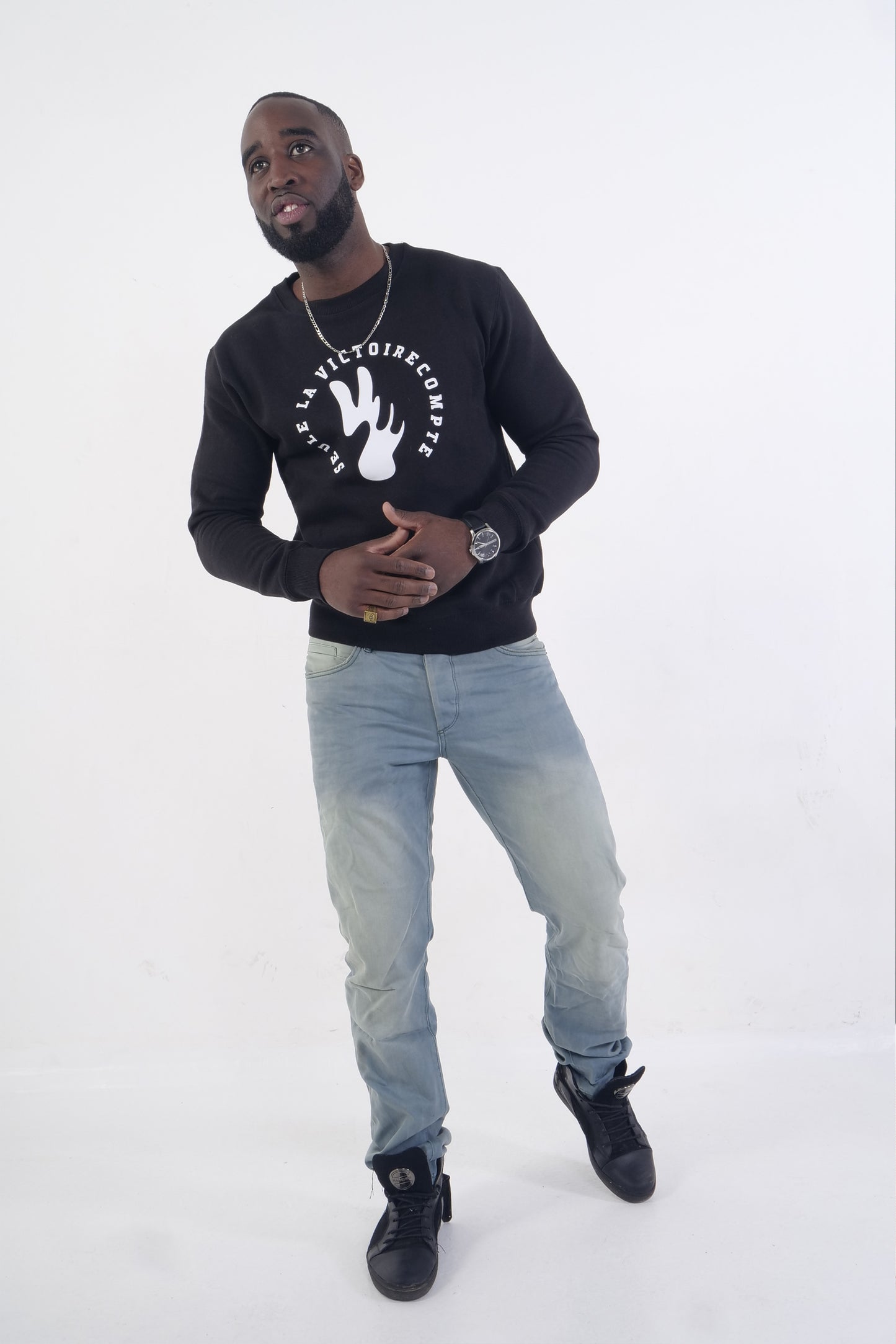Sweat SLVC AUTHENTIK BLACK NEW JERSEY Grand logo rond blanc (Unisex)