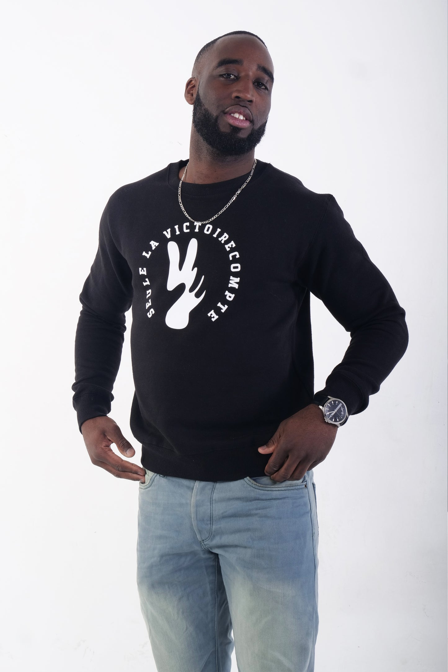 Sweat SLVC AUTHENTIK BLACK NEW JERSEY Grand logo rond blanc (Unisex)
