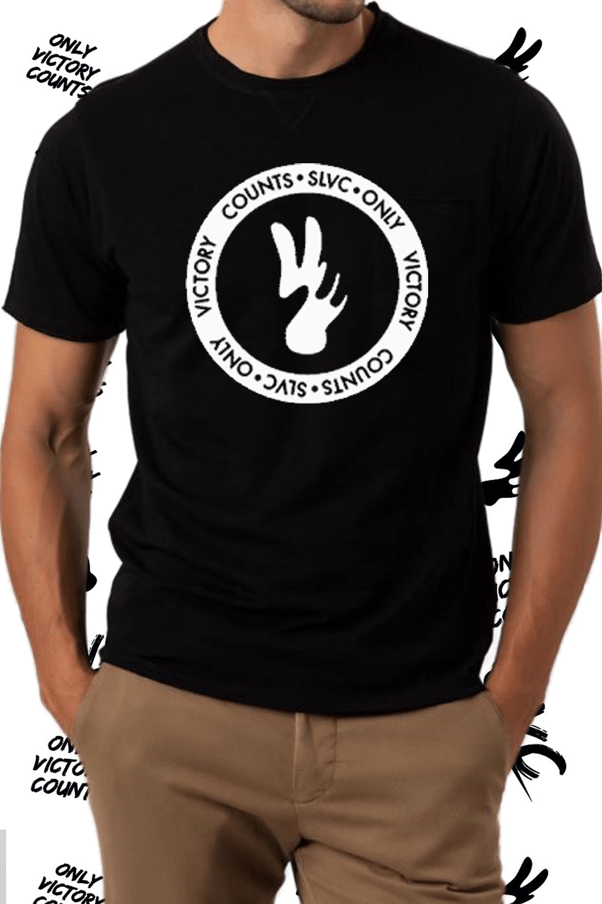 TEE SHIRT NOIR SLVC ONLY VICTORY COUNTS LOGO ROND