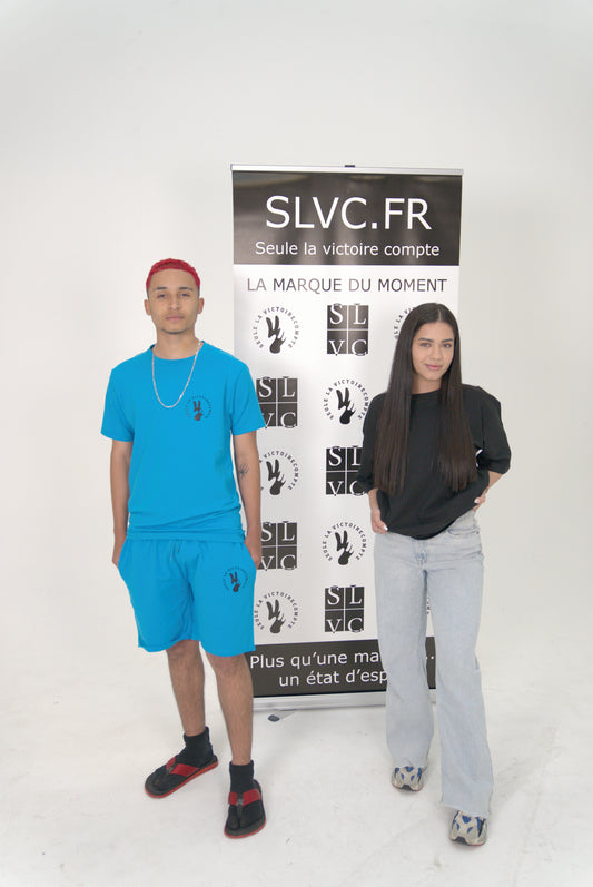 Ensemble tee-shirt et short tendance SLVC (Bleu Ciel)