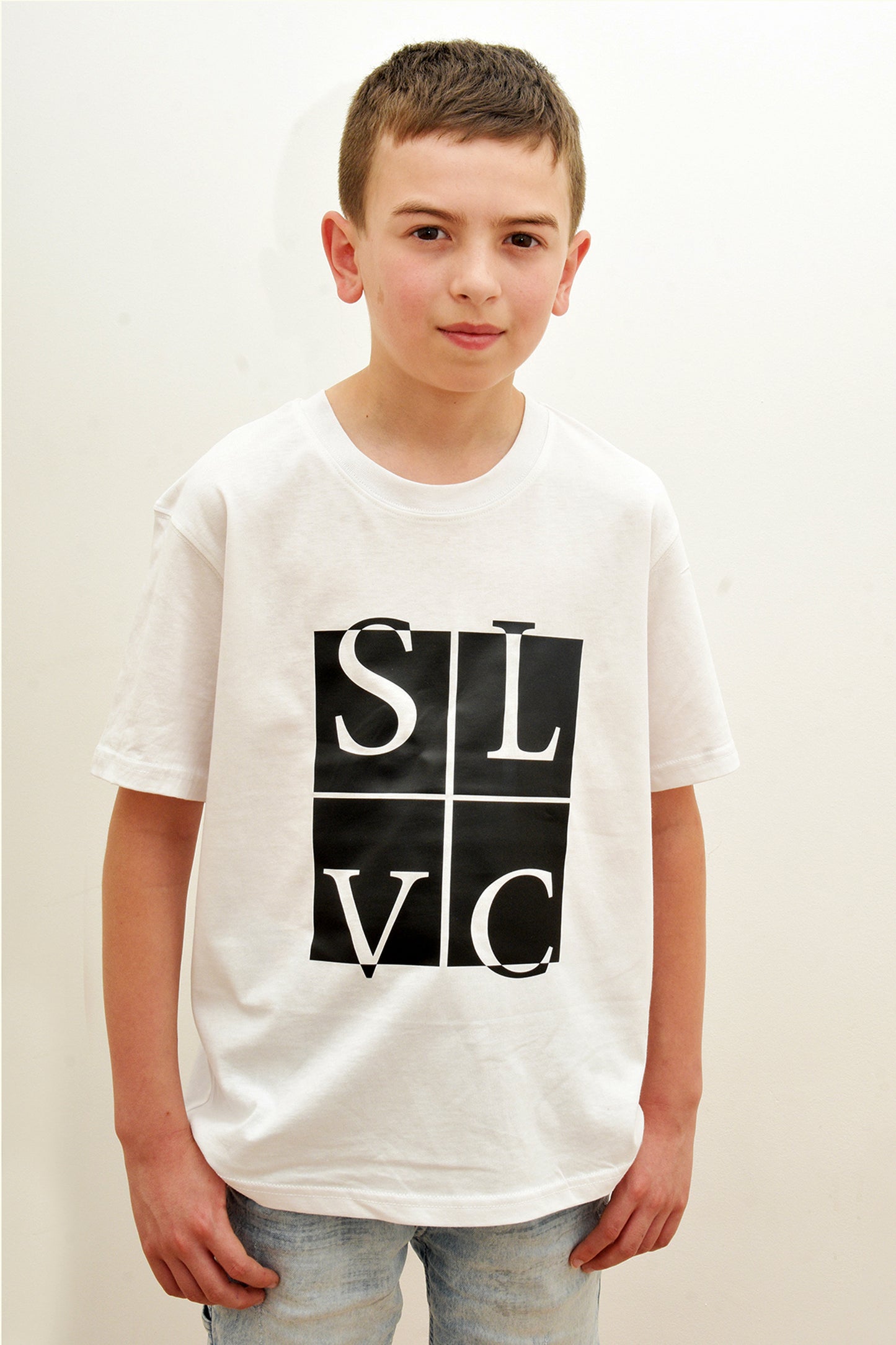 Duo Tee-shirt enfants blanc SLVC AUTHENTIK & CLASSIC grand logo noir (Unisex)